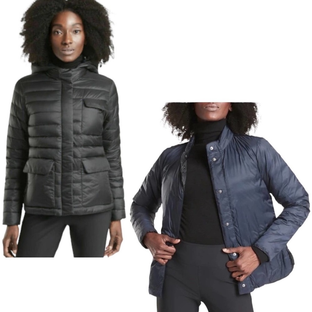 Athleta Pulse Reverible Down Puffer Jacket Black and Navy Size S